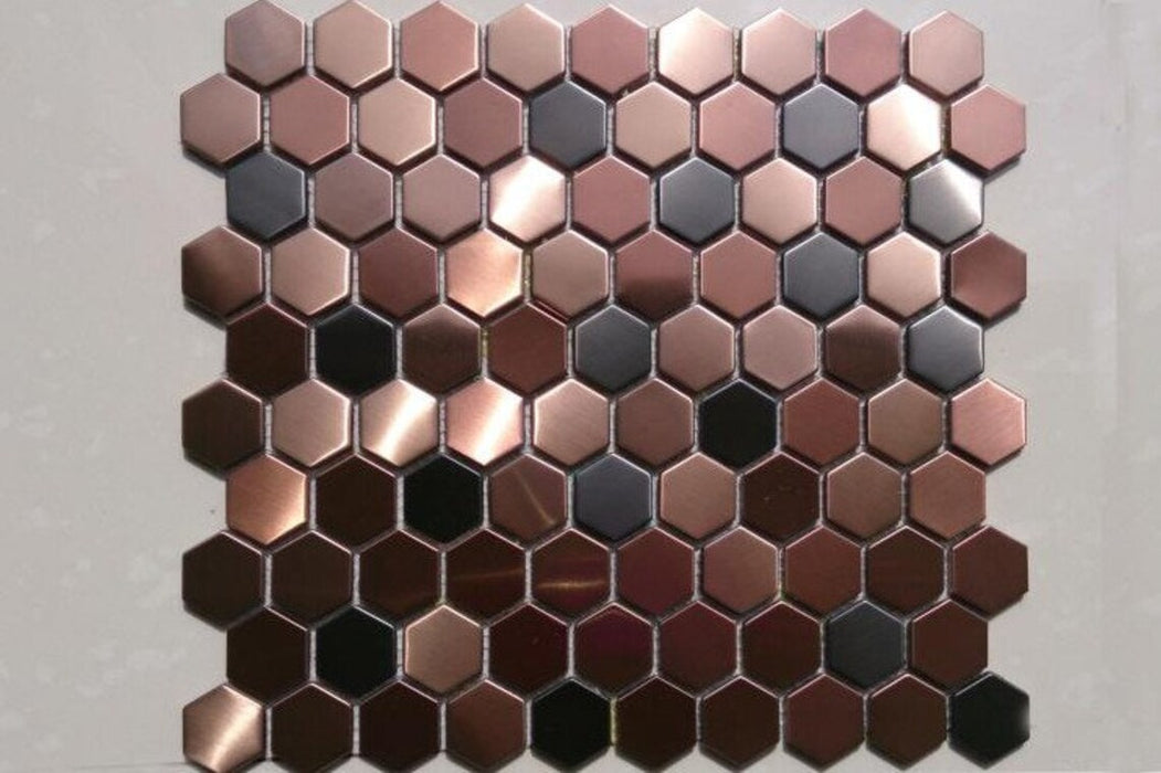 55 PCS Hexagon brushed metal mosaic wall tiles backsplash SMMT055 rose gold black stainless steel metallic mosaic tiles backsplash - My Building Shop