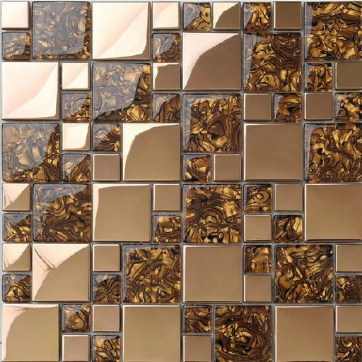 5 PCS Gold metal stainless steel tile glass mosaic SSMT068 kitchen backsplash wall tile - My Building Shop