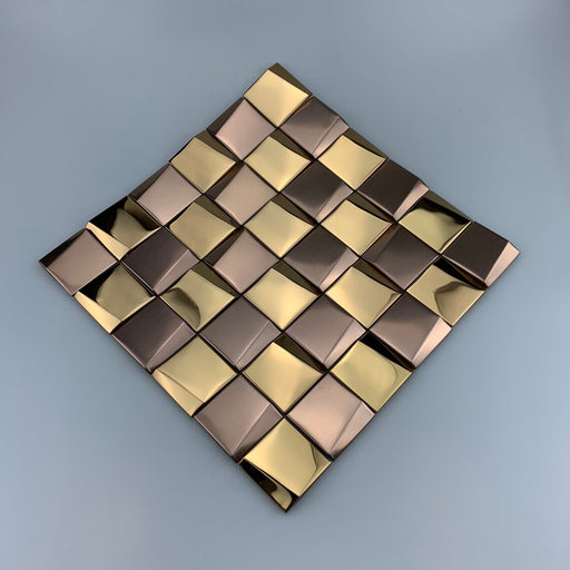 11 PCS 3D Art Brushed Glossy Rose Gold Stainless Steel Wall Tile Backsplash SMMT1901 Bathroom Metallic Mosaic Tile - My Building Shop