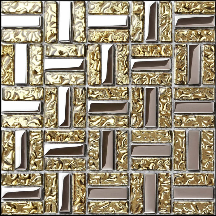 1 PC Electroplated silver yellow gold glass mosaic kitchen tile backsplash CGMT2913 bathroom wall tiles - My Building Shop