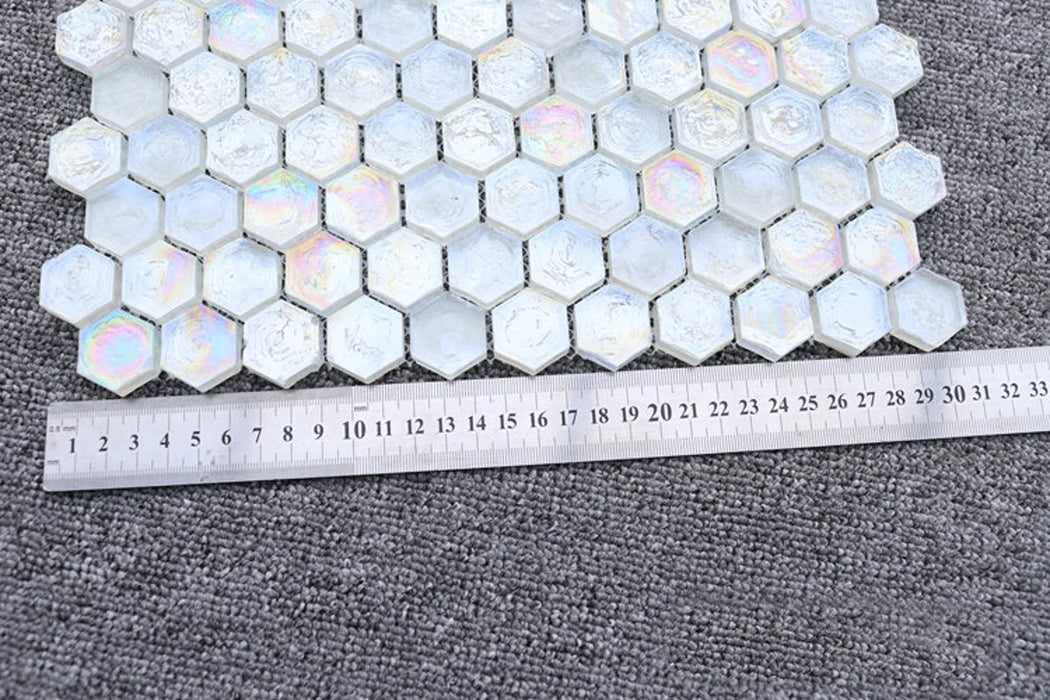 5 PCS Hexagon Sugar Colored Rainbow Stained White Glass Mosaic Kitchen Backsplash Tile CGMT1901 Crystal Glass Bathroom Wall Tiles - My Building Shop