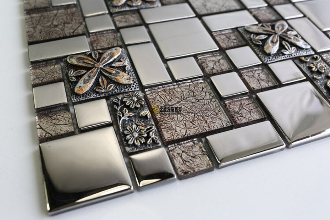 5 PCS Crystal beige glass mosaic kitchen backsplash tile JMFGT014 glass resin mosaic silver bathroom glass wall tile - My Building Shop
