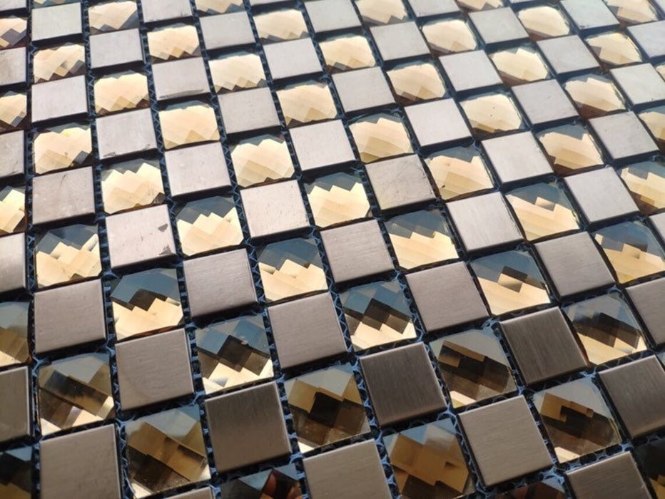 11 PCS Brown tan mirror glass mosaic tile backsplash JMFGT072 stainless steel metal glass mosaic kitchen wall tiles - My Building Shop
