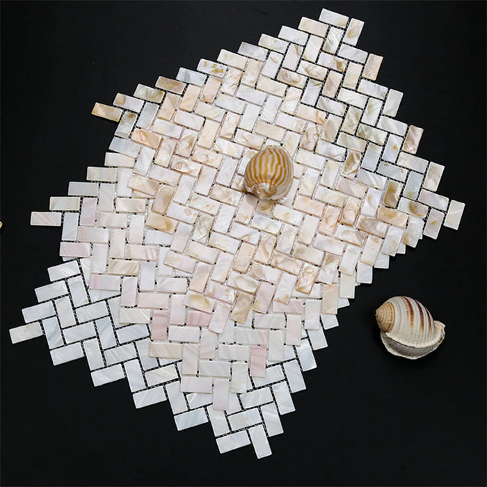2mm Thickness Herringbone Natural White Mother Of Pearl Kitchen Backsplash MOP123A Fresh Water Shell Wall Tile - My Building Shop