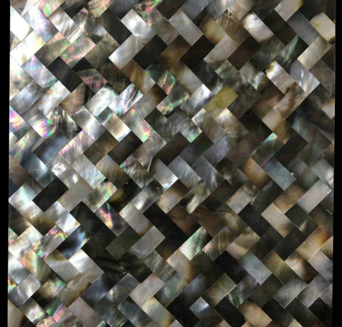 Shells Weaved 8mm Thickness Groutless Seamless Weave Black Lip Shell Mother Of Pearl ...