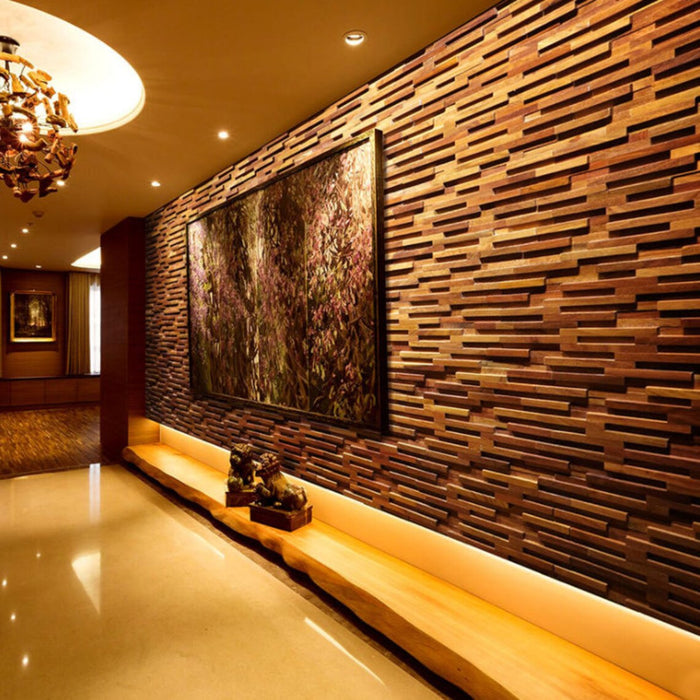 6 PCS Natural Solid Wood Mosaic 3D Wooden Pattern Panel Backsplash Wall Tile DQ113 - My Building Shop
