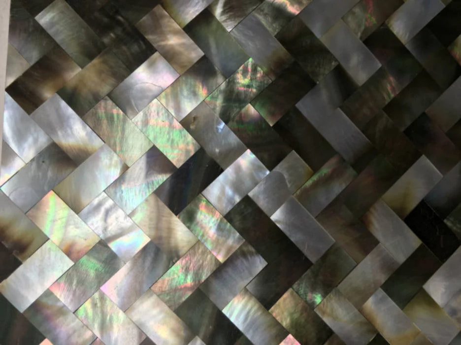 Shells Weaved 8mm Thickness Groutless Seamless Weave Black Lip Shell Mother Of Pearl ...