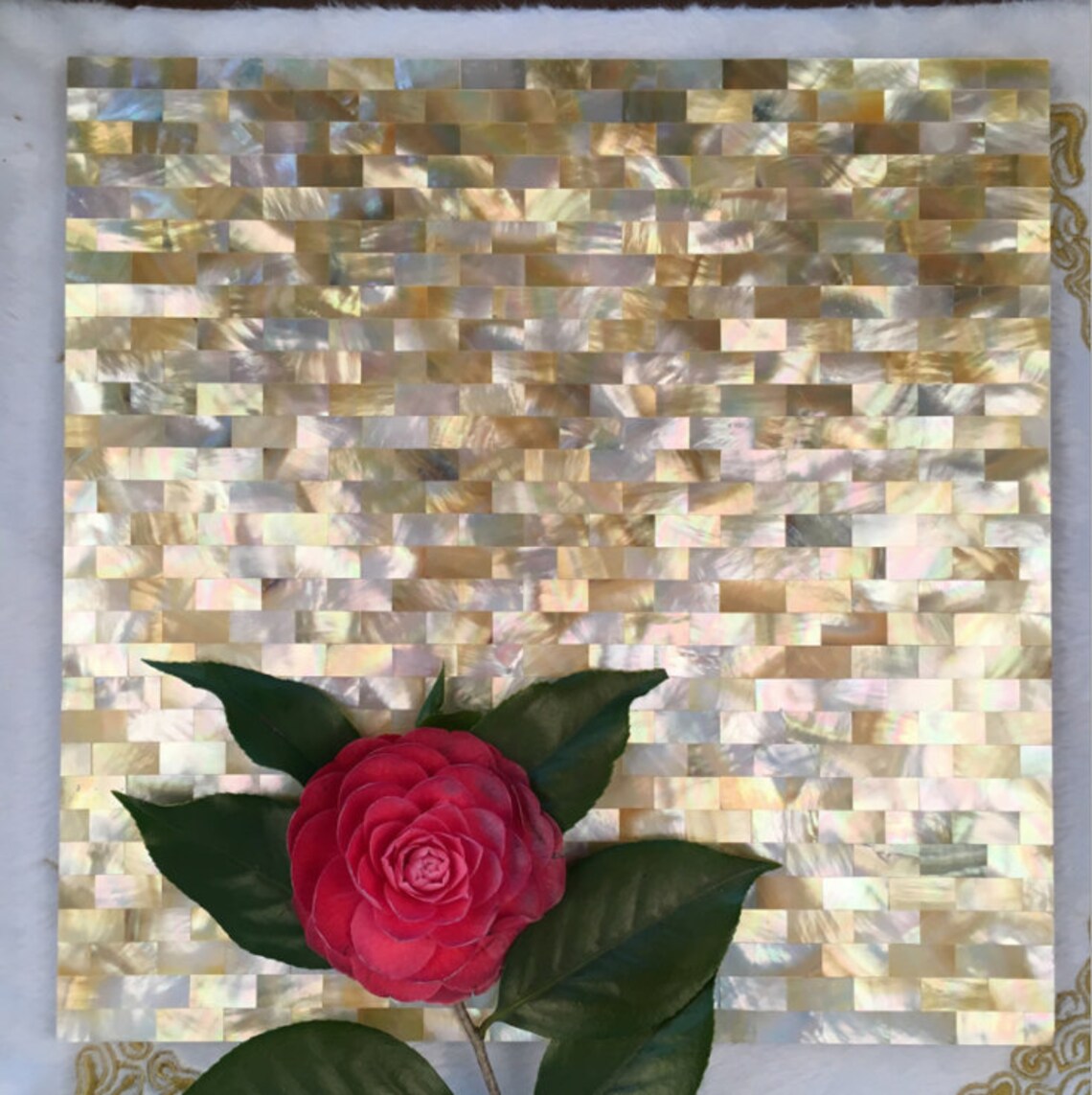 8mm Thickness Seamless Brick Gold Lip Shell Tile Backsplash Bathroom M ...