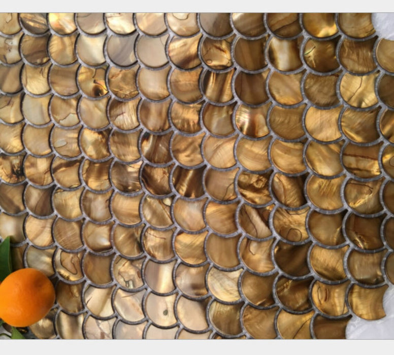 11 PCS 2mm Thickness Dying Brown Gold Fish Scale Mother Of Pearl Shell Mosaic Kitchen Backsplash Tile MOPSL073 - My Building Shop