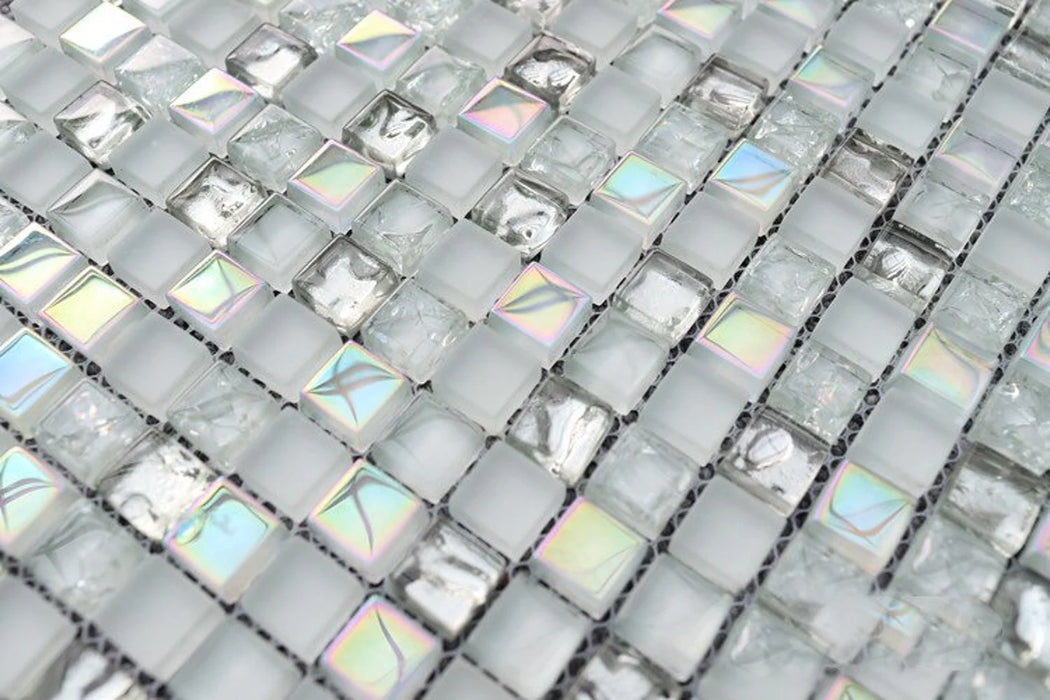 5 PCS Crystal White Silver Glass Mosaic Kitchen Backsplash Tile Bathroom Shower Room Wall Tile SSMT501 Rainbow Glass Mosaic Tiles - My Building Shop