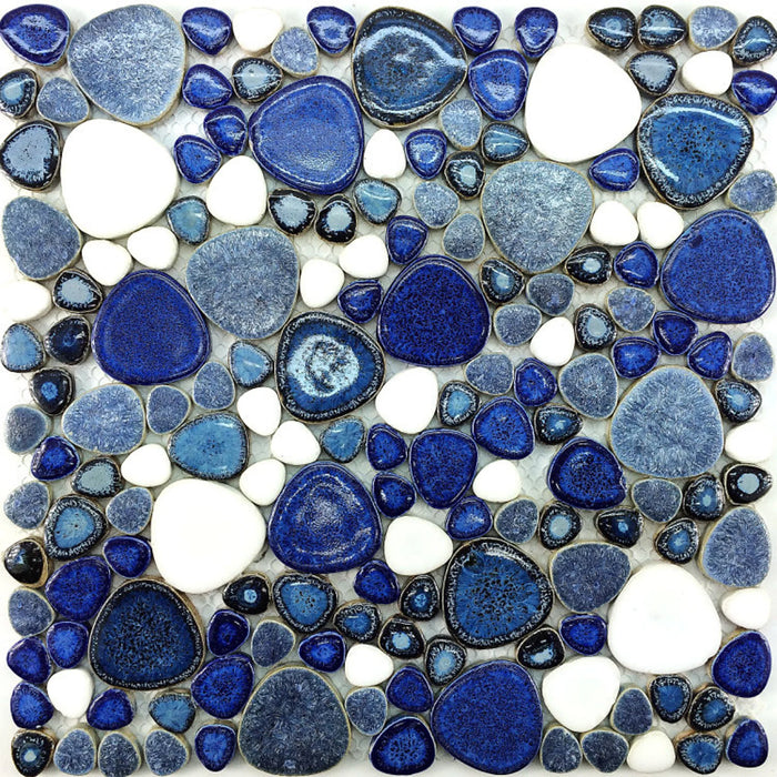 5 PCS Glazed Blue Mix White Pebble Porcelain Mosaic PPMT034 Heart Shape Bathroom Flooring Swimming Pool Tile - My Building Shop