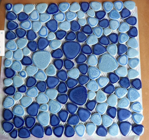 5 PCS Blue pebble porcelain mosaic PPMT024 pebble heart shape tiles bathroom shower wall swimming pool flooring tile backsplash - My Building Shop