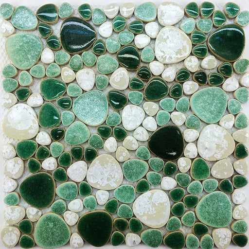 5 PCS Green mix White pebble porcelain ceramic mosaic kitchen bathroom wall tile PPMT051 swimming pool flooring tiles - My Building Shop