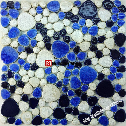 5 PCS Blue mix White pebble porcelain ceramic heart shape mosaic kitchen bathroom shower wall tile PPMT050 swimming pool flooring tiles - My Building Shop