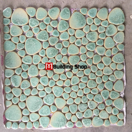 5 PCS Glazed green porcelain tile PPMT044 pebble mosaic bathroom flooring shower wall tiles kitchen backsplash - My Building Shop