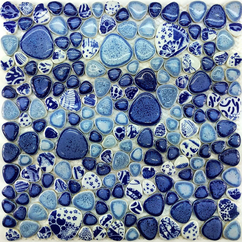 Glazed blue white porcelain wall tile PPMT043 pebble porcelain ceramic ...