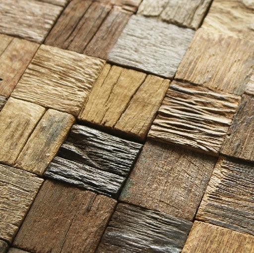 11 PCS Natural wood mosaic tile rustic wood wall tiles NWMT002 kitchen backsplash wood panel 3D wood pattern tiles mosaic - My Building Shop