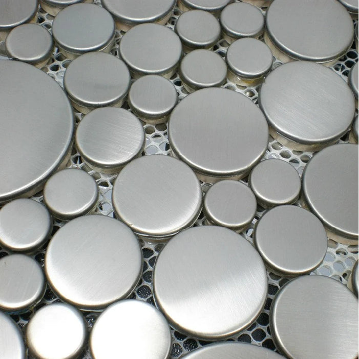 11 PCS Brushed silver metal mosaic SMMT024 penny round metallic stainless steel wall tile bubble mosaic tiles backsplash - My Building Shop