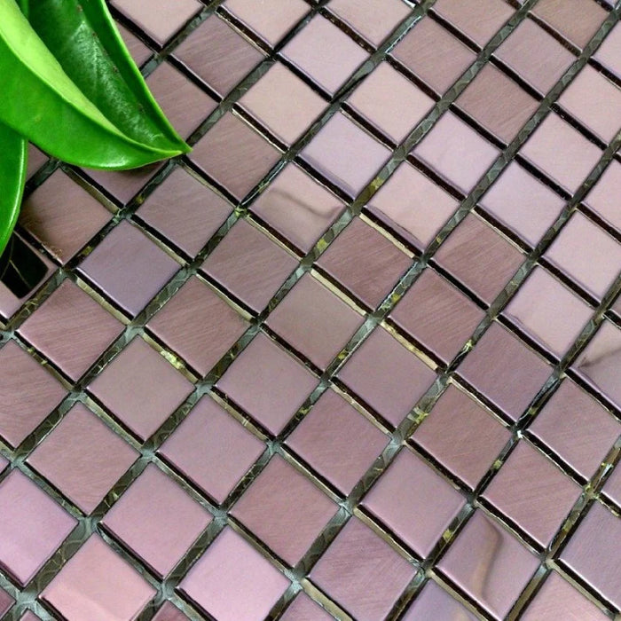 11 PCS Brushed mix glossy rose gold metal mosaic tile SMMT032 square stainless steel metallic kitchen wall tiles backsplash - My Building Shop