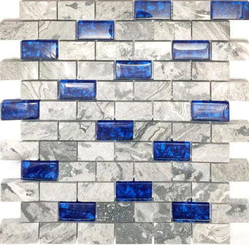 11 PCS Gray Stone Mix Navy Blue Glass Mosaic SGMT206 Bathroom Wall Kitchen BacksplashTile - My Building Shop