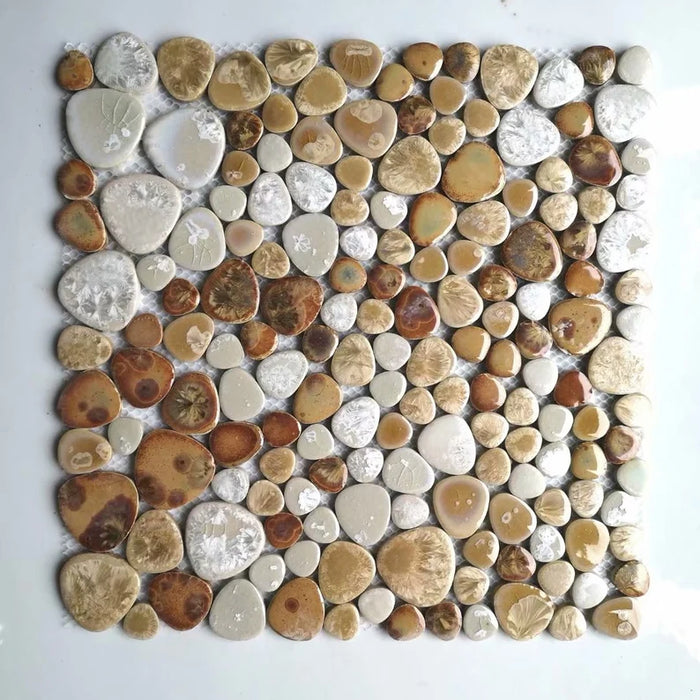 Ceramic Rectangular Pebble Tile Beige brown white pebble porcelain kitchen backsplash tile PPMTS06 cer ...