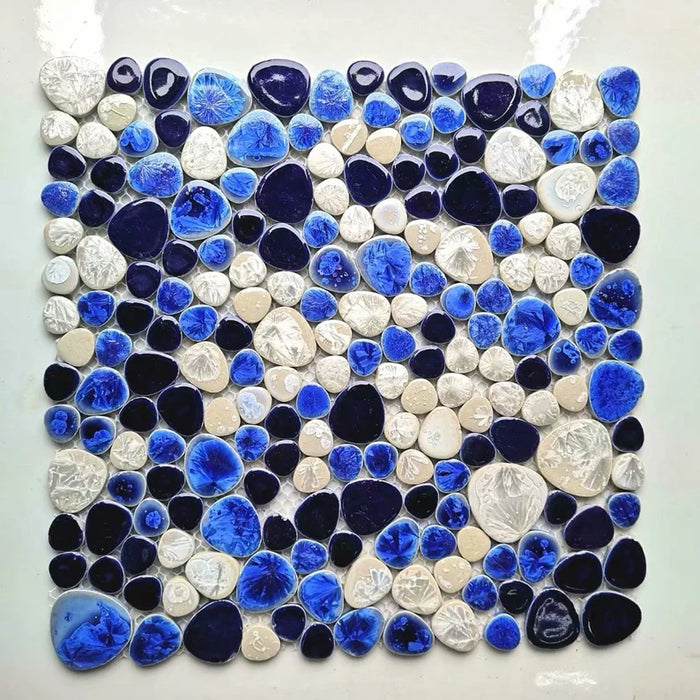 5 PCS Navy blue white pebble porcelain mosaic kitchen backsplash tile PPMTS09 ceramic bathroom wall tiles - My Building Shop
