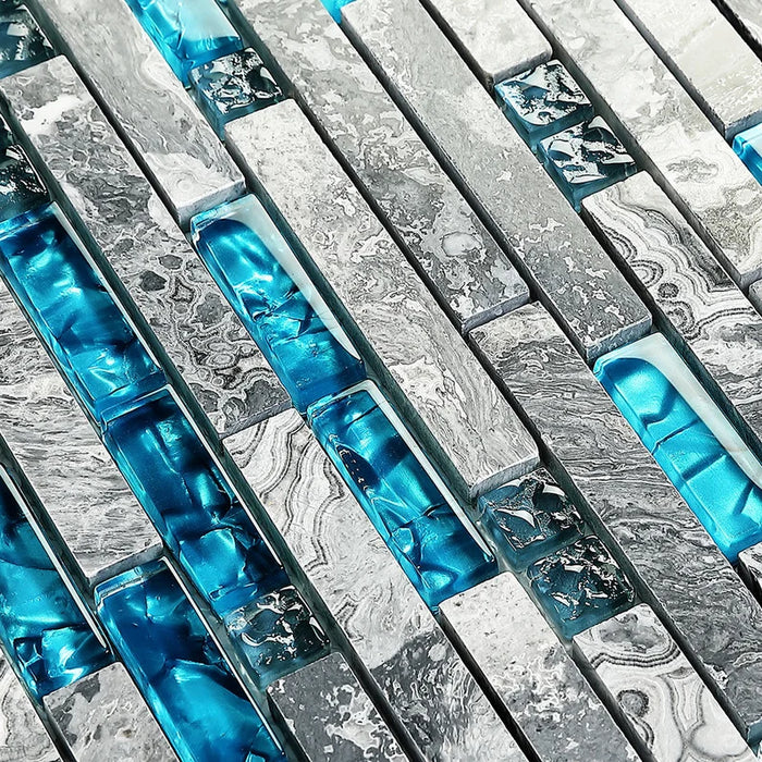 5 PCS Gray Marble Stone Mix Blue Glass Mosaic SGMT026 Kitchen Backsplash Bathroom Wall Tile - My Building Shop