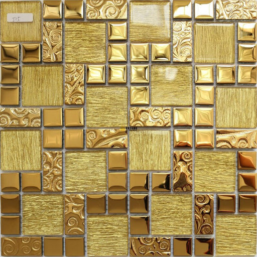 5 PCS Crystal gold glass mosaic backsplash tile JMFGT004 electroplating gold glass wall tile for kitchen bathroom - My Building Shop