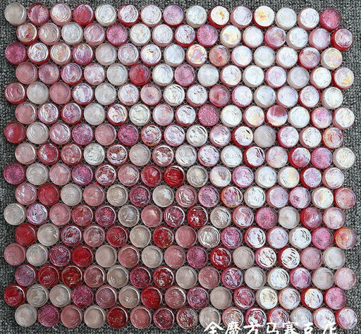 11 PCS Penny Round Sugar Pink Rose Red Glass Mosaic Wall Tile JMFGT2007 Kitchen Backsplash Bathroom Glass Tiles - My Building Shop