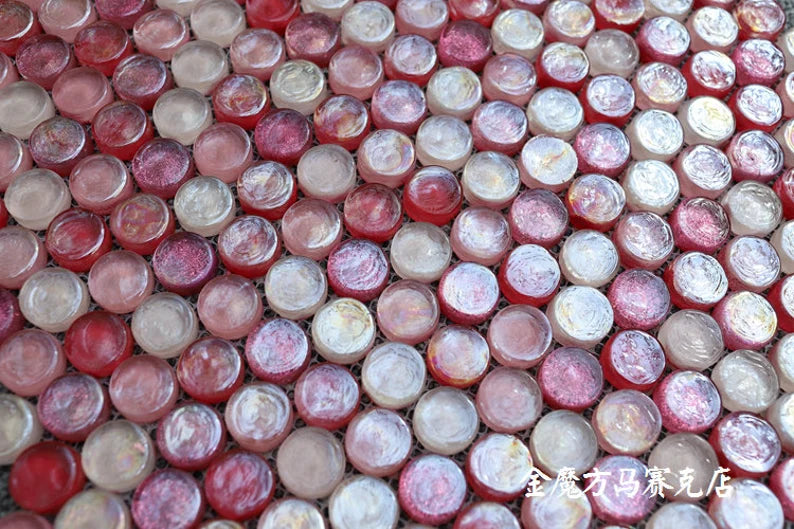 11 PCS Penny Round Sugar Pink Rose Red Glass Mosaic Wall Tile JMFGT2007 Kitchen Backsplash Bathroom Glass Tiles - My Building Shop