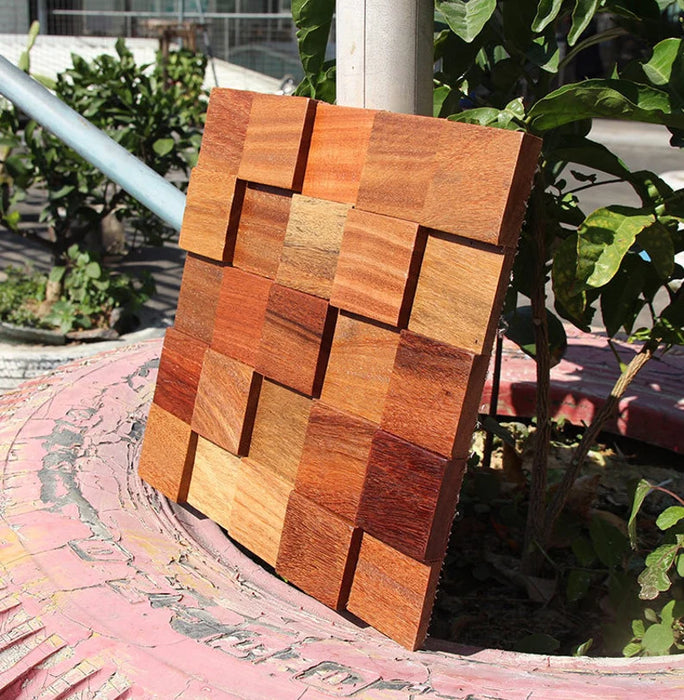 11 PCS Natural Solid Wood Moaic Tile 3D Wooden Panel Wall Backsplash Tiles DQ120 - My Building Shop