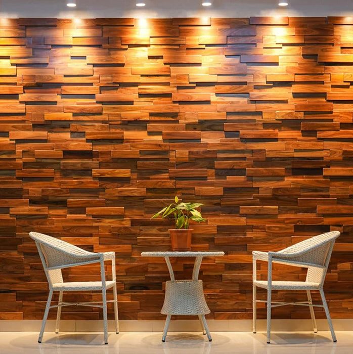 6 PCS Natural Solid Wood Mosaic Backsplash 3D Wooden Pattern Panel Wall Tile DQ116 - My Building Shop