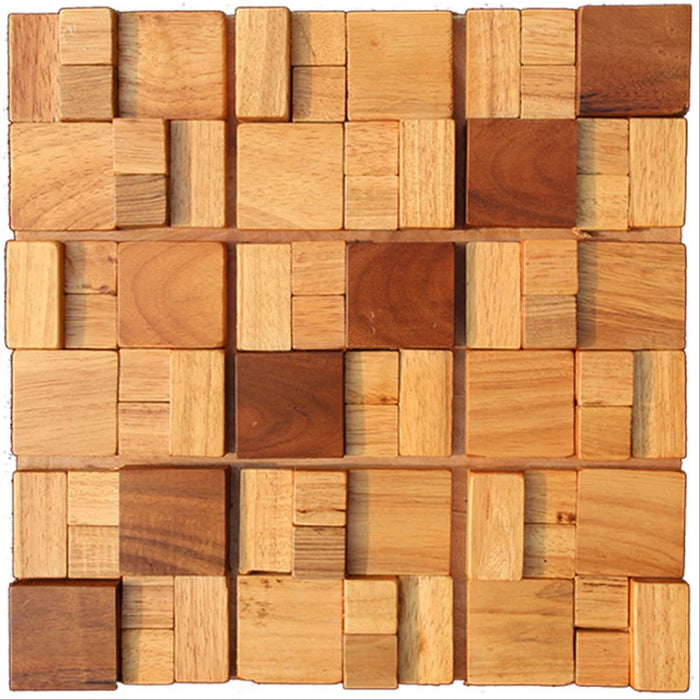 11 PCS Natural Wood Mosaic Wall Tile Backsplash 3D Pattern Panel Solid Wooden Tiles DQ092 - My Building Shop