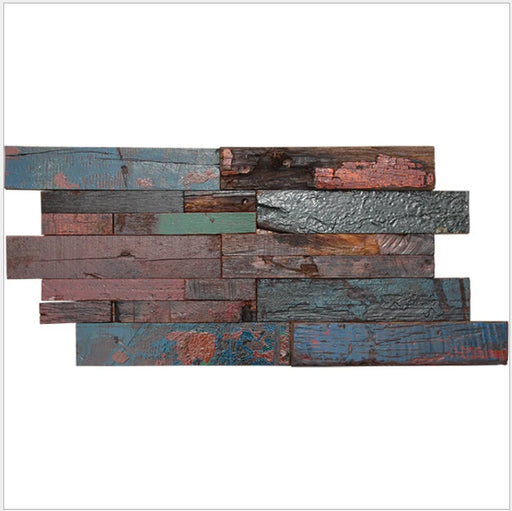 6 PCS Painted Red Blue Green Ancient Boat Wood Mosaic Backsplash 3D Wooden Pattern Panel Wall Tile DQ073 - My Building Shop