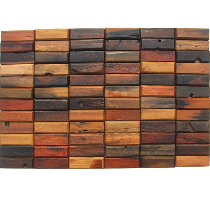 5 PCS Ancient Old Boat Wood Wall Backsplash 3D Pattern Panel Natural Wooden Mosaic Tile DQ048 - My Building Shop