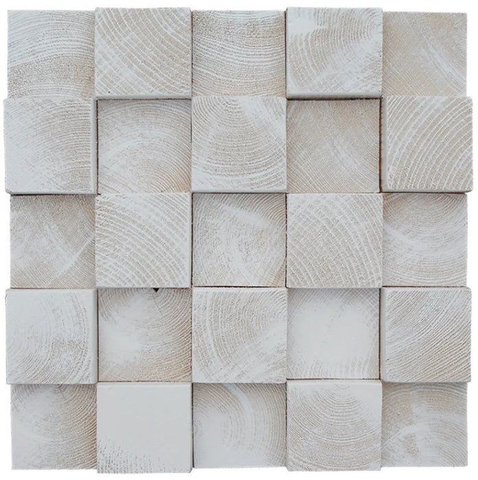 11 PCS White Natural Pine Wood Wall Tile 3D Pattern Panel Wood Mosaic Tiles DQ002 - My Building Shop