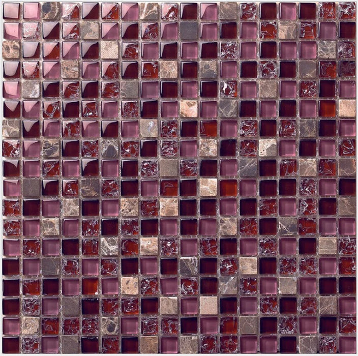11 PCS Purple Wine Red Glass Tile Backsplash HYM004 Glass Mix Stone Bathroom Kitchen Wall Mosaic - My Building Shop