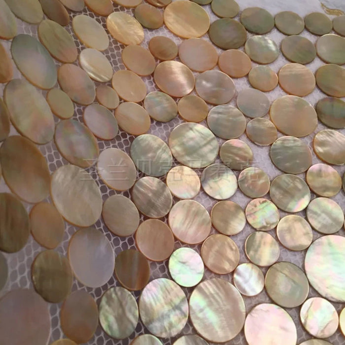 11 PCS 2mm Thickness Luxury 3D Penny Round Gold Lip Shell Mosaic Mother Of Pearl Tile Kitchen Backsplash Bathroom Wall Tiles MOPSL060 - My Building Shop