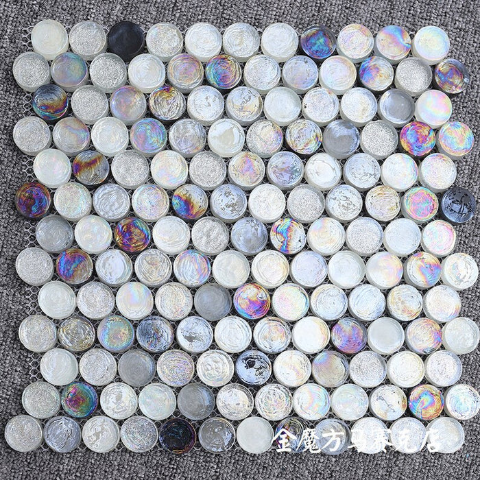 11 PCS Penny Round Sugar Silver White Gray Rainbow Glass Mosaic Bathroom Wall Tile JMFGT2008 Kitchen Backsplash Tiles - My Building Shop