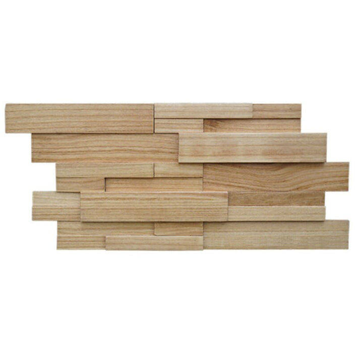 6 PCS Interlocking Natural Wood Wall Tile 3D Solid Wooden Wallboard Backsplash Mosaic DQ203 - My Building Shop