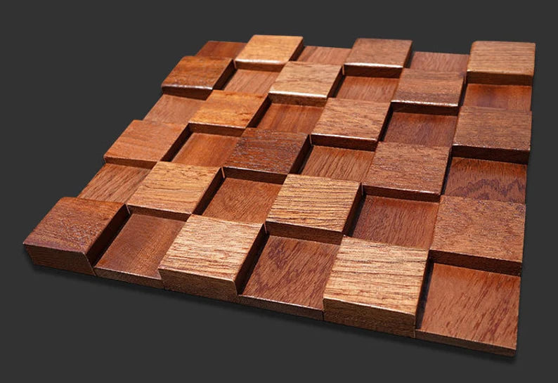 11 PCS Natural Solid Wood Wall Backsplash 3D Wooden Wallboard Mosaic Tile DQ200 - My Building Shop