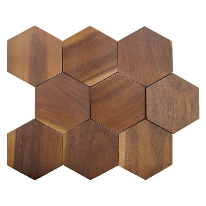 13 PCS Natural Black Walnut Moaic 3D Hexagon Wood Backsplash Wall Tile DQ186 - My Building Shop
