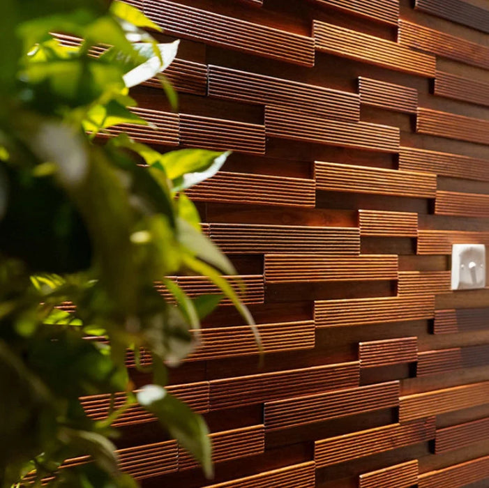 6 PCS Ripple Wood Mosaic Wall Tile 3D Natural Wooden Wallboard Mosaic DQ176 - My Building Shop