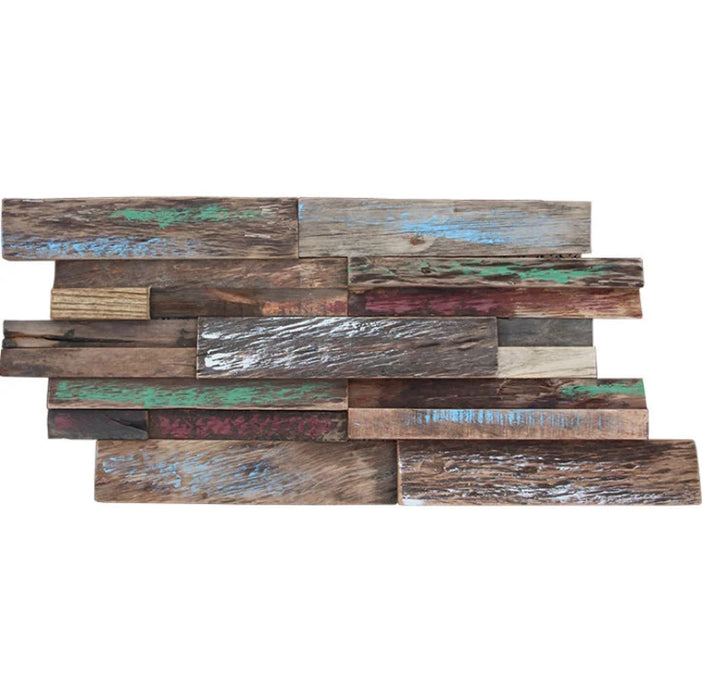 6 PCS Painted Natural Ancient Boat Wood Mosaic Pattern Panel Backsplash Wall Tile DQ121 - My Building Shop