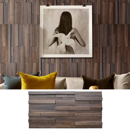 6 PCS Walnut Color Natural Oak Wood Mosaic 3D Wooden Pattern Panel Backsplash Wall Tile DQ100 - My Building Shop