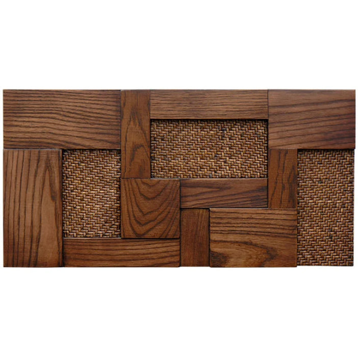 Lanut Rattan Walnut Color Natural Rattan Mix Oak Mosaic 3D Solid Wood Backsplash Wa ...