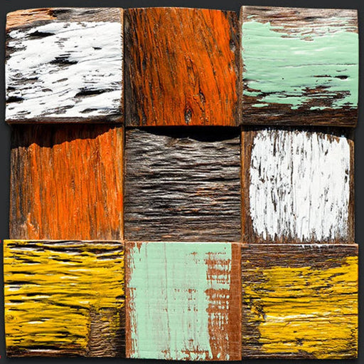 11 PCS Painted Yellow Orange White Mint Green Ancient Boat Wood Moaic 3D Wooden Wall Tile Backsplash DQ115 - My Building Shop