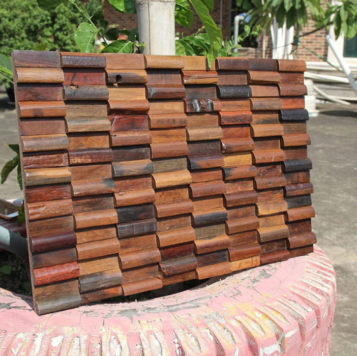 5 PCS Brick Ancient Old Boat Wood Tile Backsplash 3D Pattern Panel Natural Wooden Mosaic Wall Tiles DQ045 - My Building Shop
