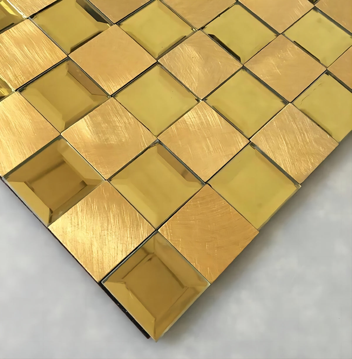 Self Adhesive Gold Glass Mirror Tile Backsplash Brushed Metal Alunimum