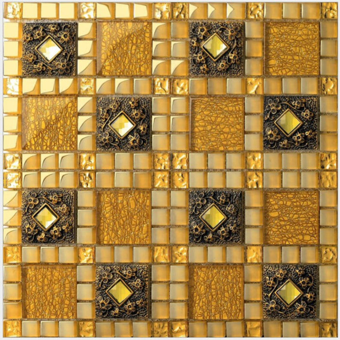 5 PCS Crystal Yellow Gold Glass Backsplash Tiles Glass Resin Mirror Diamond Kitchen Bathroom Mosaic Tiles HYM031 - My Building Shop